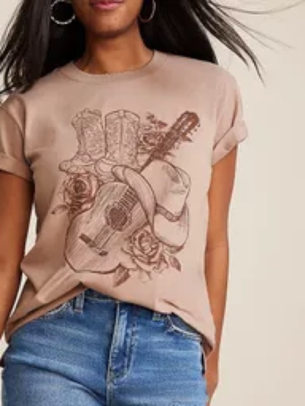 Maurices Western Dusty Rose Pink Graphic Country Guitar Tee Shirt Top